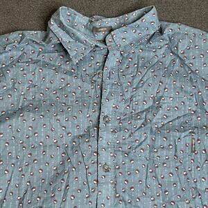 Eddie Bauer Shirt Mens XL Blue Novelty Graphic Print Short Sleeve Button Front